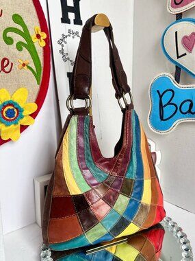 Wilsons Leather Colorful Patchwork Suede and Leather Hobo Bag